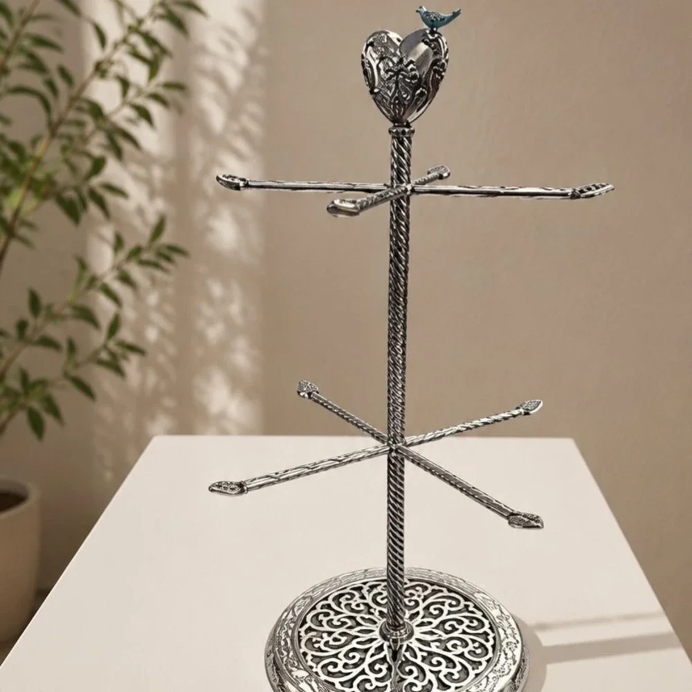Brighton Songbird Jewelry Tree Stand Silver 2 Tiers Bluebird Necklace Holder HTF
